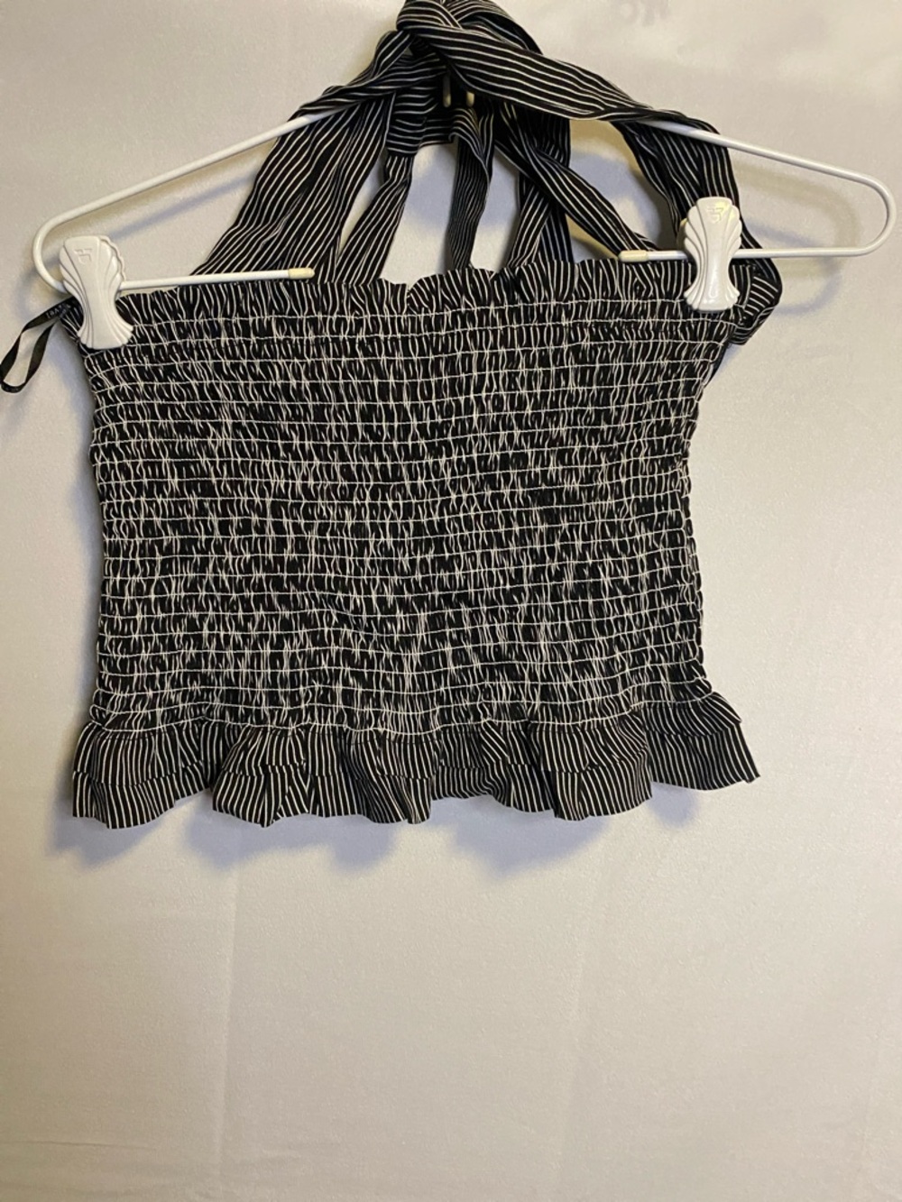 Dance & Marvel Black and White Smocked Halter Crop Top